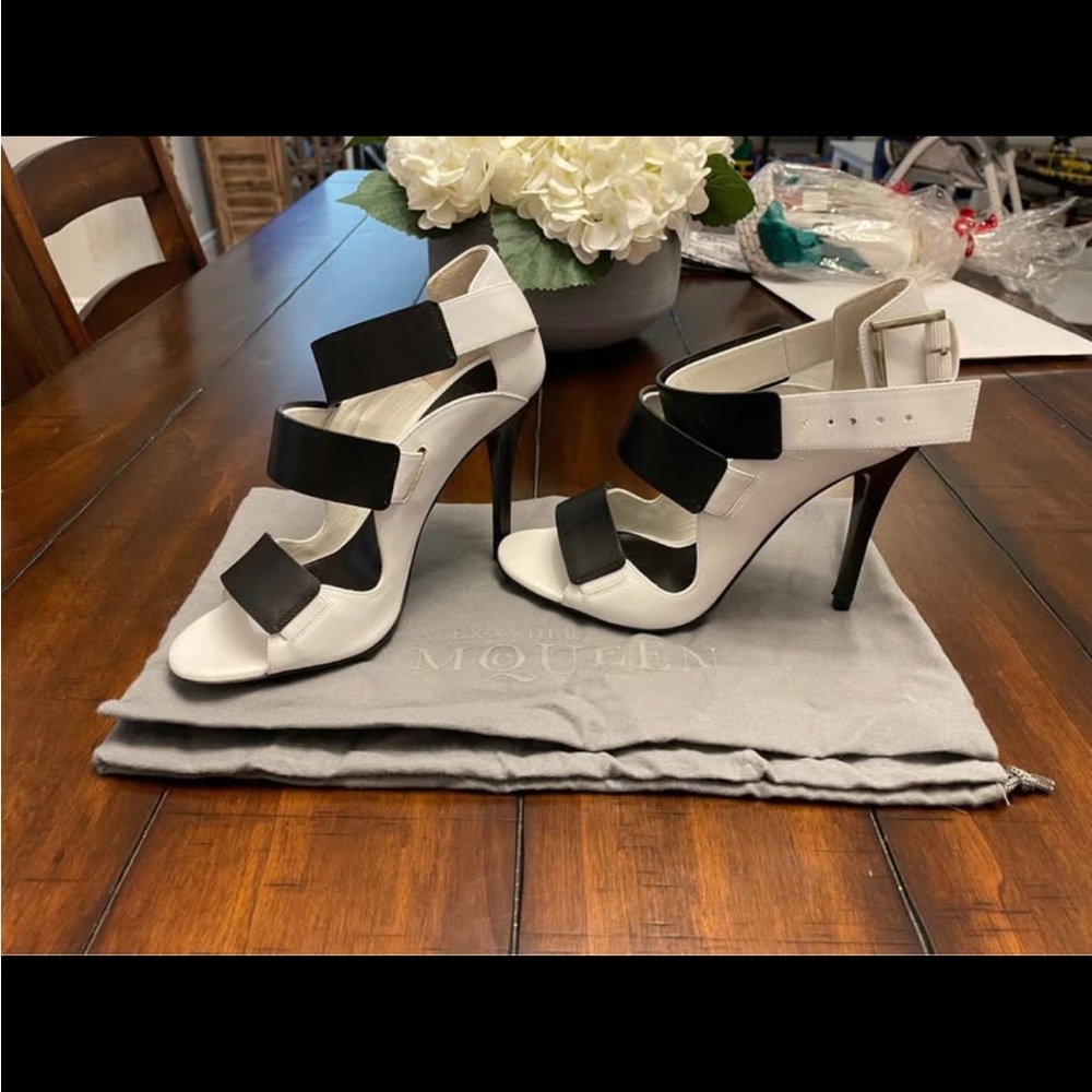 Alexander McQueen Black and White Strappy Heels